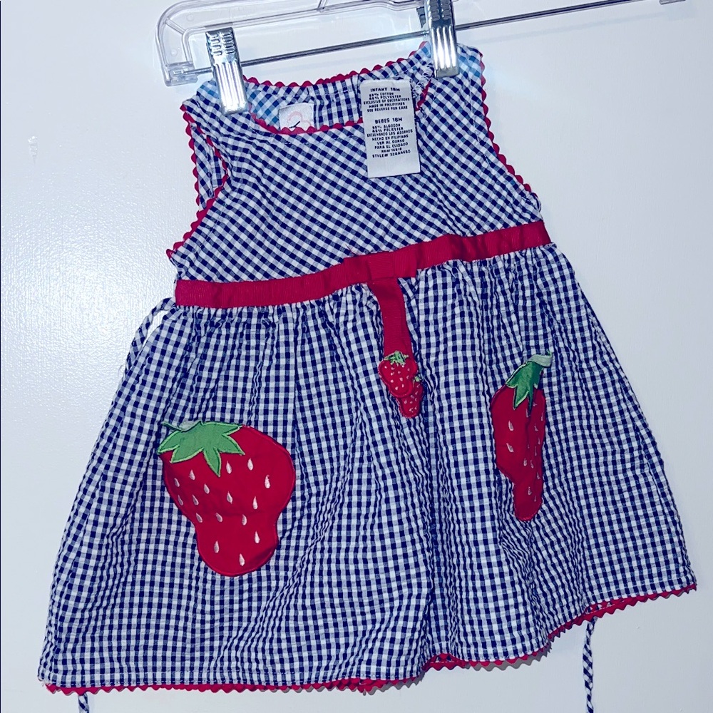Baby/Toddler Blue Gingham Dress with Strawberry Pockets